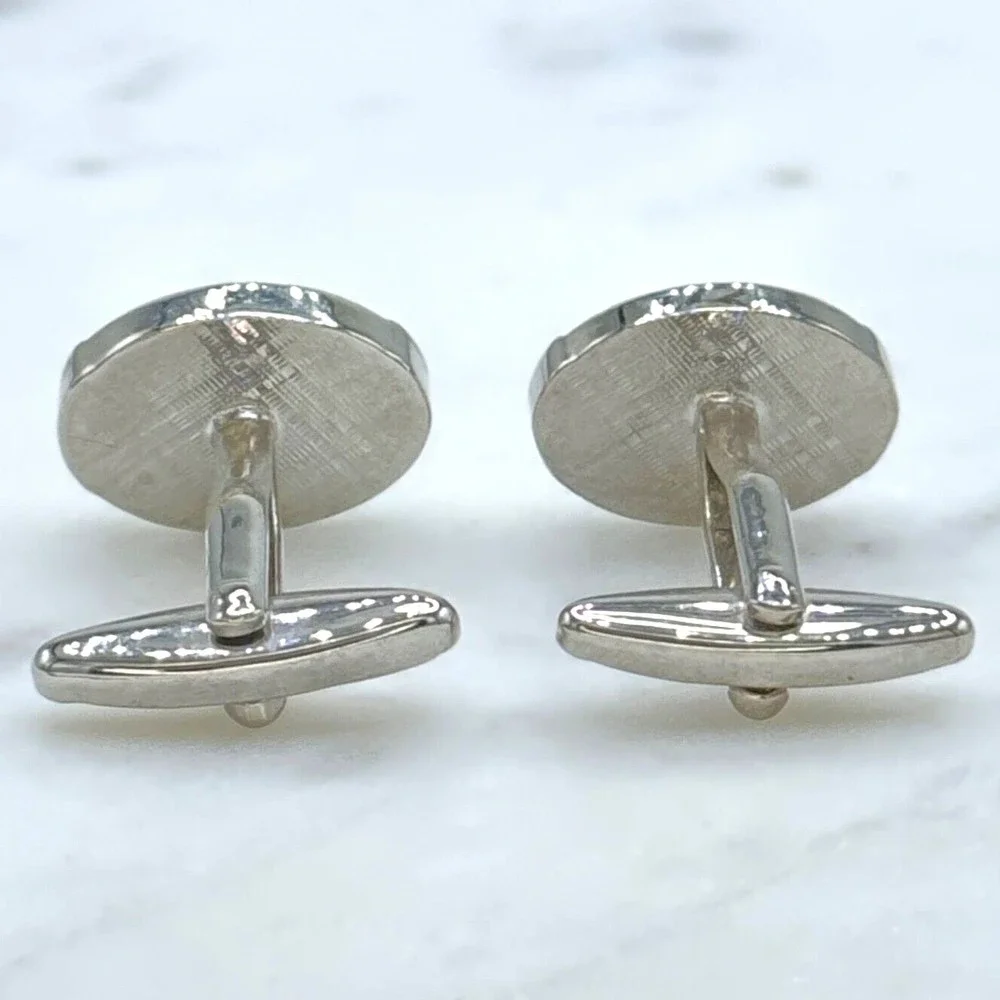 Mens Silver Tone & Gold Tone Clear Rhinestones Oval Bullet Back Cufflinks
